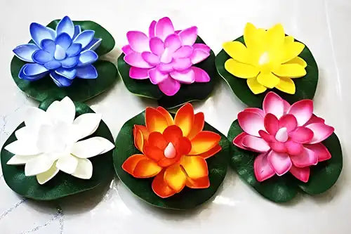 Flameless Lotus Flower Water-Sensor LED Diyas, Pack of 6