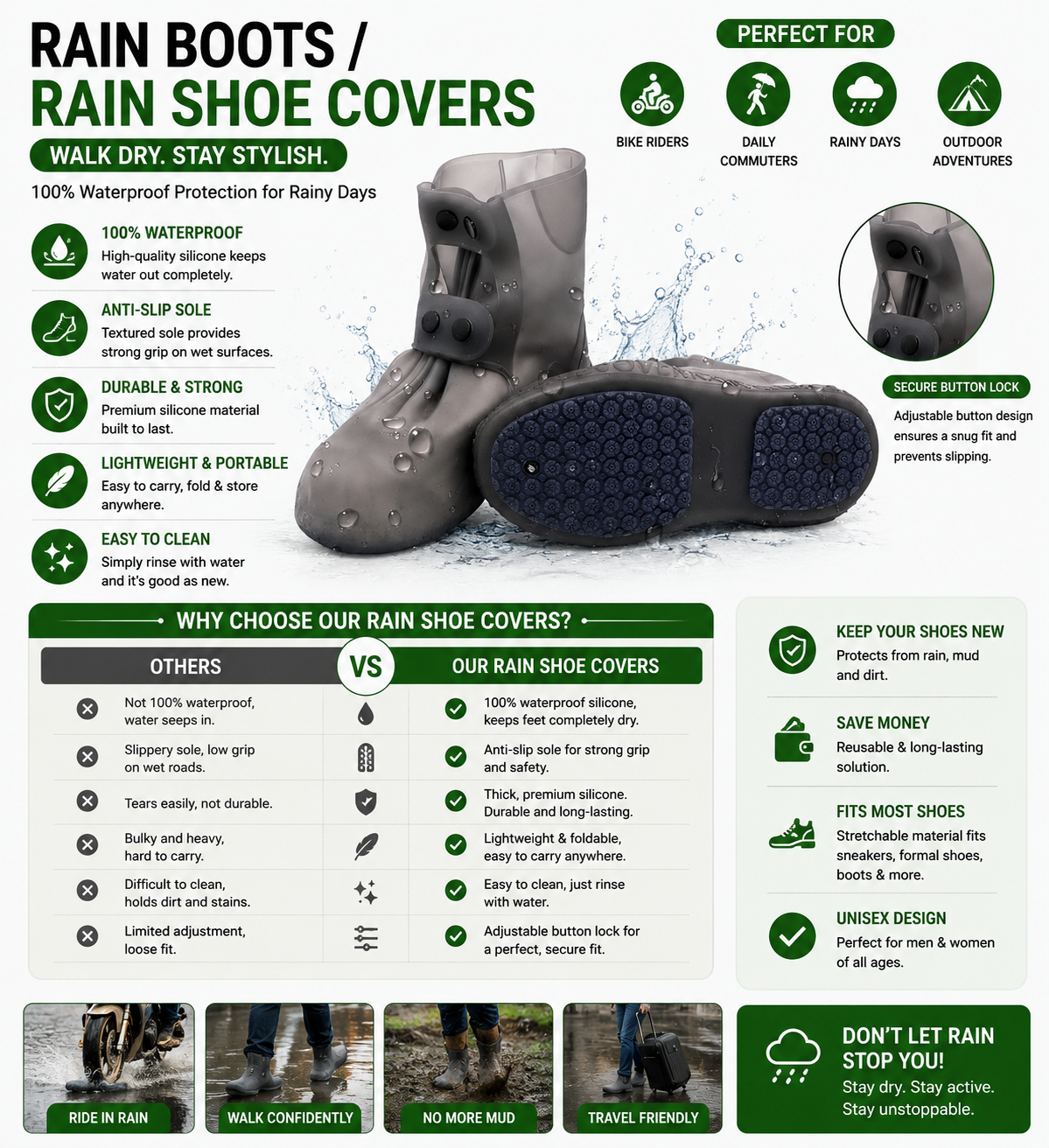Rain Boots Rain Shoe Covers Waterproof for Men Women