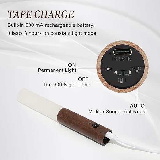 Brown Glass & Wood Motion Sensor LED Night Light