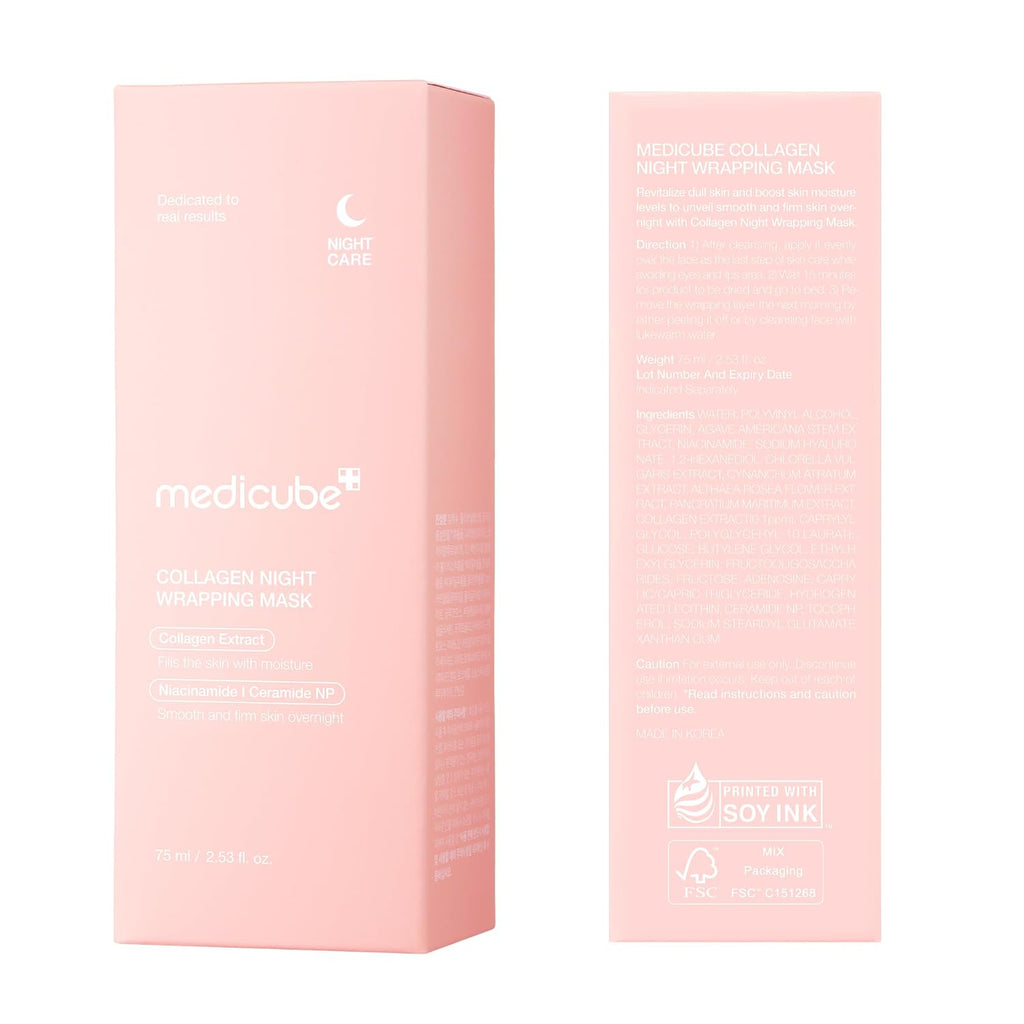 SevenLakes™ (Medicube Edition) Korean Bio-Collagen Night Wrapping Mask — 1-Night "Glass Skin" & Pore-Tightening Pillow-Proof Peel (Niacinamide + Ceramide NP, 75ml)