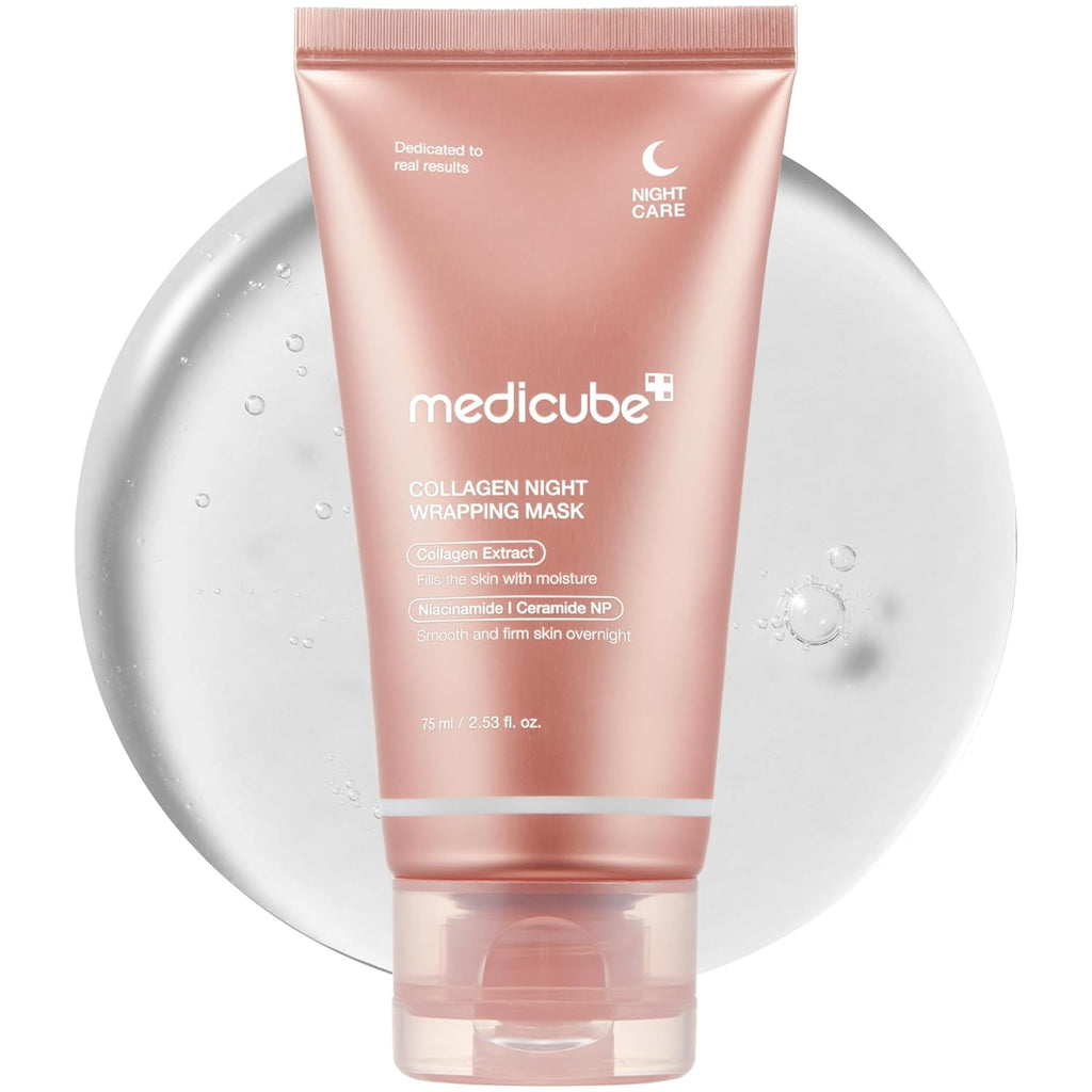 SevenLakes™ (Medicube Edition) Korean Bio-Collagen Night Wrapping Mask — 1-Night "Glass Skin" & Pore-Tightening Pillow-Proof Peel (Niacinamide + Ceramide NP, 75ml)