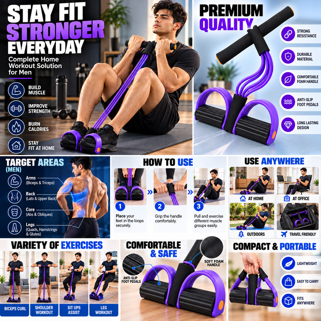 SevenLakes™ Spike CorePro 6-Tube Pedal Puller — Zero-Strain Ab & Waist Trimmer Kit