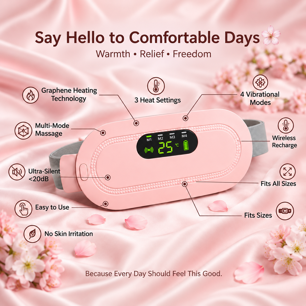 SevenLakes™ 'FemGlow' Wireless Menstrual Cramp Massager — Ultra-Slim Wearable Heating Pad for Abdominal & Lower Back Relief