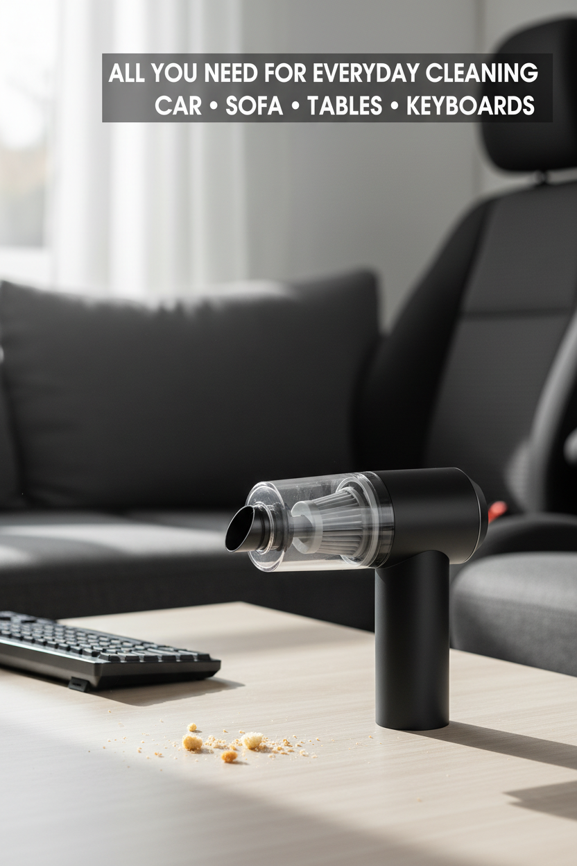 SevenLakes SwiftClean handheld vacuum for cleaning cars, sofas, tables, and keyboards